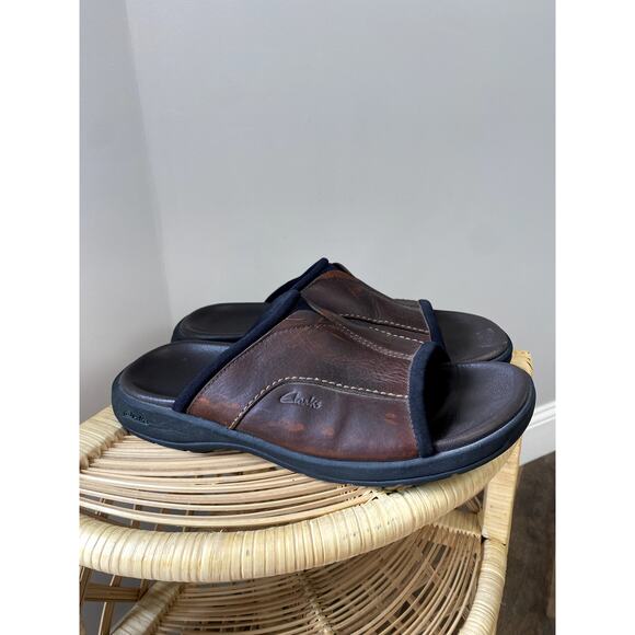 Mens Clarks Brown Leather Walkford Band Style Slide Sandals Sz 9M - Picture 9 of 9